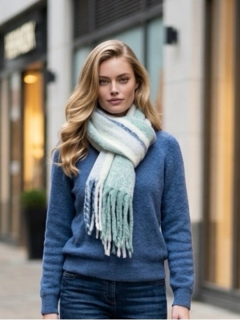 Sonoma Blue and Mint Ombre Fringe Scarf